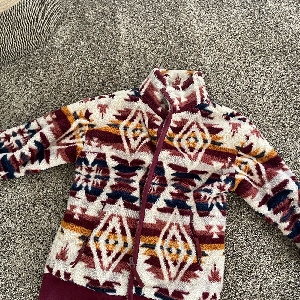 Faherty Cream, Burgundy & Mustard Aztec Fleece Jacket
